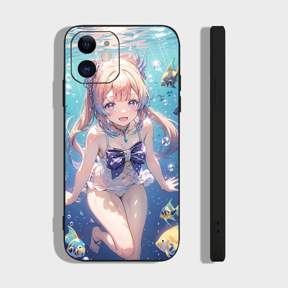 Sangonomiya Kokomi Genshin I-Impact Anime Phone Case For IPhone 17 Air 16 15 14 13 Pro Max 11 12 Black Silicone Cover