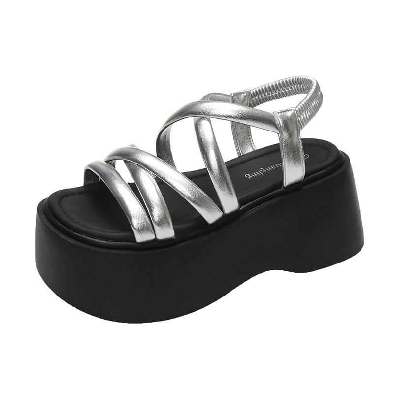 8cm Fashion Summer Women Rome Sandals New Arrival Ladies Leather Wedges Heels Female Outdoor Casual Platform Sandal Shoes 2024