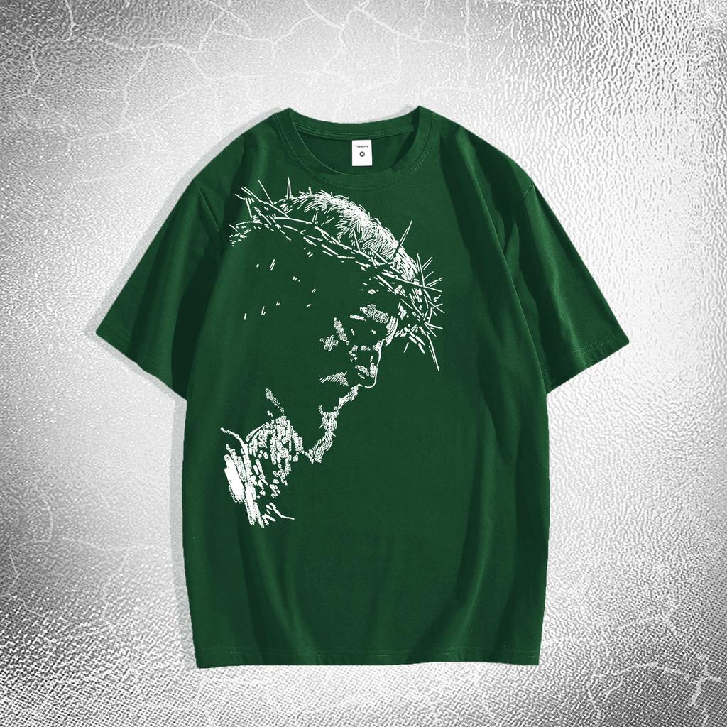 T-shirt di un marchio di moda di alta gamma con stampa di un disegno di Gesù