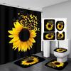 Magic Sunflower Butterfly Shower Curtain Sets Black Yellow Art Country Flower Bathroom Decor Curtains Bath Mats Rug Toilet Cover