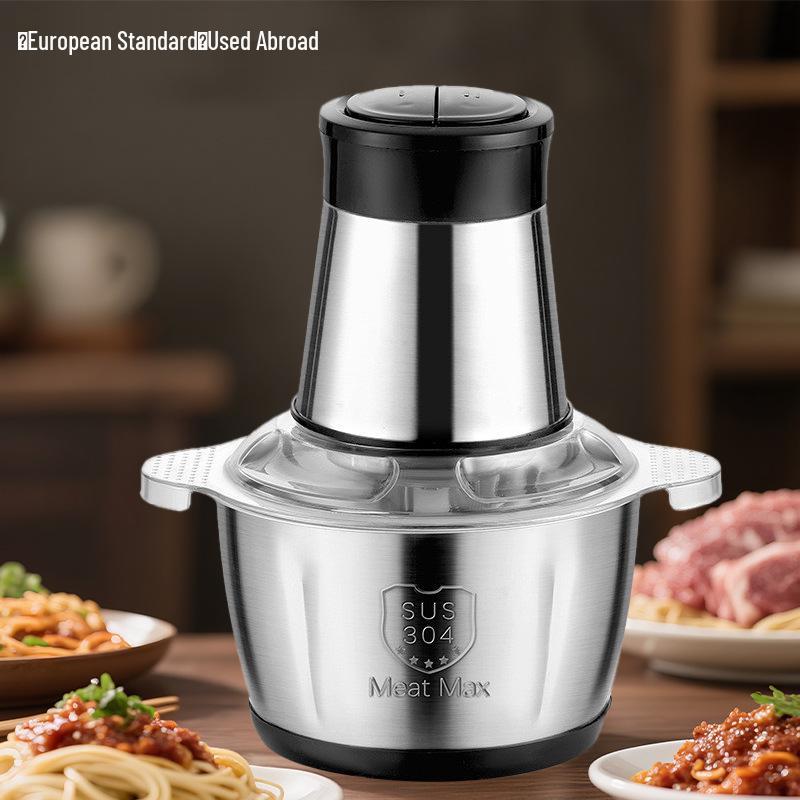 Compact Electric Meat Grinder: Stainless Steel, Large Capacity, Multifunctional for Meat, Garlic, and Food Processing.
