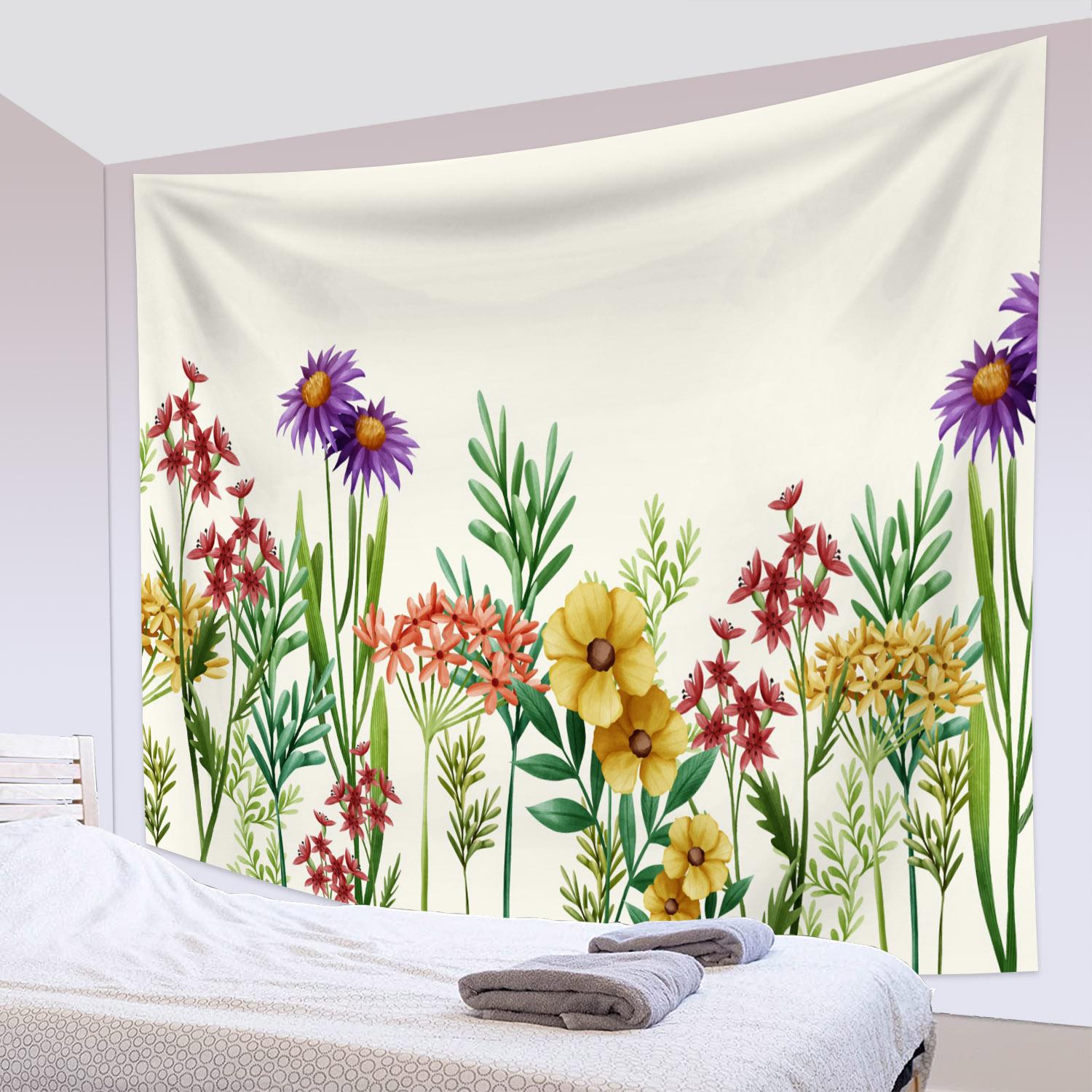 Настенный гобелен с цветочным рисунком для девочек, красочный гобелен с розовым и желтым цветком, настенный гобелен для спальни, романтический весенний эстетический гобелен 100x75cm