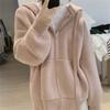 Autumn Winter Solid Knitting Zipper Hoodies Women Loose Casual All-match Cardigan Hooded Top Female Sweatshirt