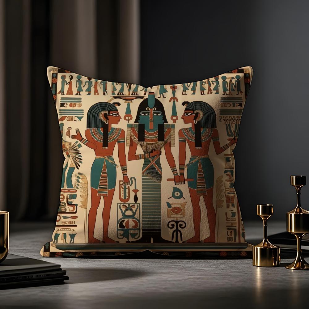 Egypt Pharaoh Cushion Cover Anti-dustmite Pillowcase Invisible Zipper Silky Short Plush Sofa Cushion Cover
