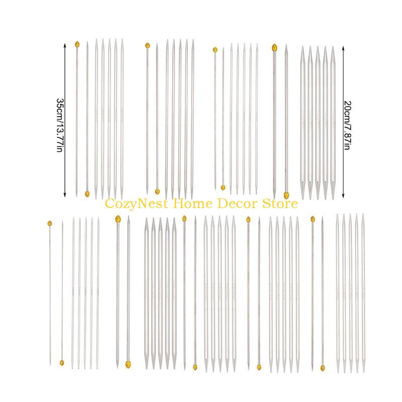 92MF 7Pcs Stainless Steel Knitting Needle Set Double Pointed Head Knitting Needle Single Pointed Knitting Needle for Beginner