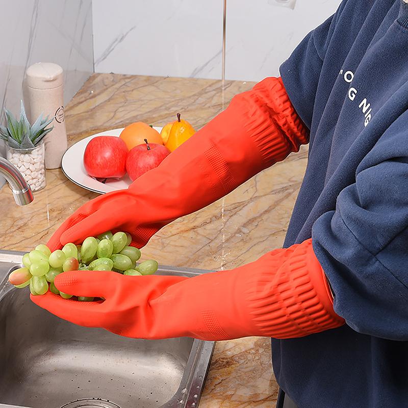 Guanti lunghi in gomma per lavare i piatti, impermeabili, caldi, per uso domestico, utensili da cucina