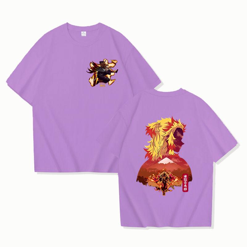New Anime Rengoku Kyoujurou Print T-shirts Women Men Summer Cool Short Sleeve Female Casual T-shirts Round Neck Tops