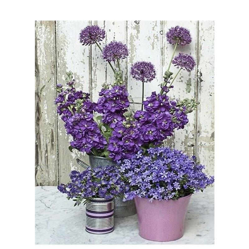 Diamond Painting Flowers Full Drill Round Diamond Embroidery Purple Lavender Picture Of Rhinestones Home Decor