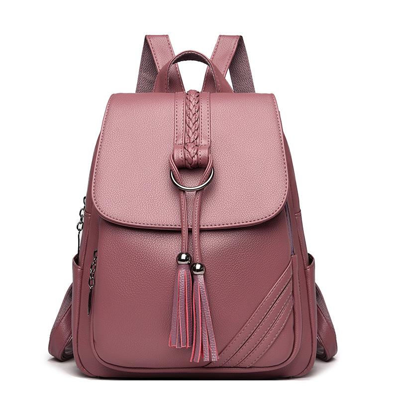 Women's Backpack 2025 New PU Leather Tassel Double Shoulder Bag Large Capacity Student Backpacks Outdoor Travel Bag Mochilas Muj