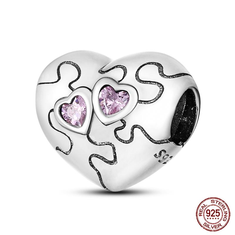 Copper Pink Collection Heart Shape Charm Beads For Brand Original Bracelet Diy Jewelry Gift