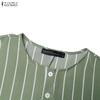 ZANZEA Women Muslim Casual Round Neck Loose Long Sleeve Stripe Print Long Dress