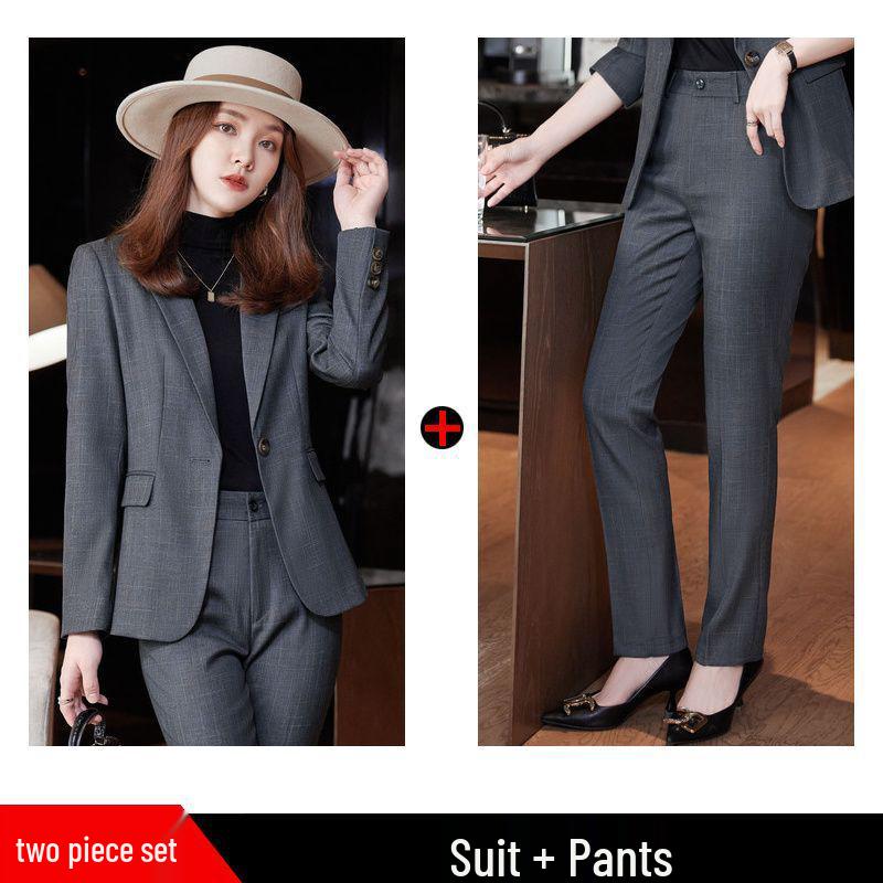 Women's Autumn/Winter Plaid Two-Piece Blazer Suit: Casual & Professional Wear