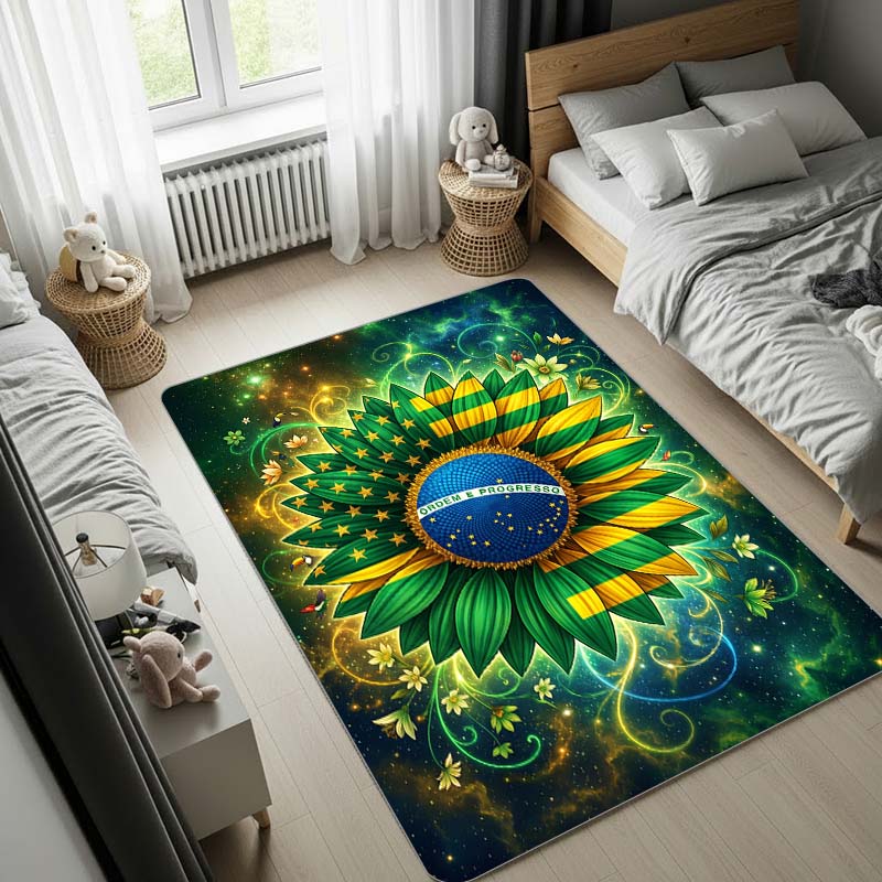 Sunflower Area Rug with Blue Stardust and Butterflies, Magical Galaxy Large Carpet for Bedroom Living Room Home Decor, Soft Floor Mat