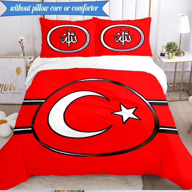 3PCS Turkish Football Emblem Bedding Set 2D Printing (Includes 1 Duvet Cover + 2 Pillowcases Coreless), Bedroom decor,Fan gift