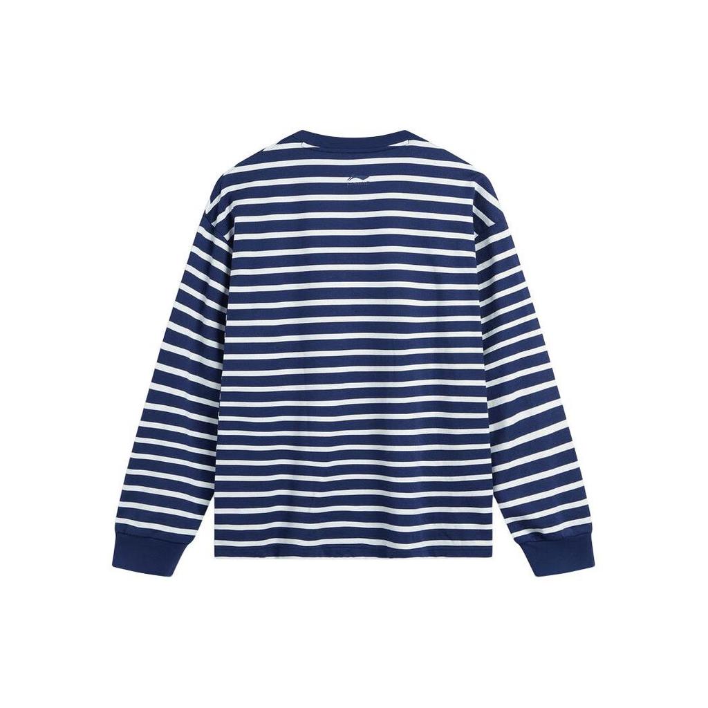 Li-Ning Weekend Youth All-Over Stripe Crew Neck Loose Long Sleeve T-Shirt Unisex Tops Deep-Navy AHSU717-2