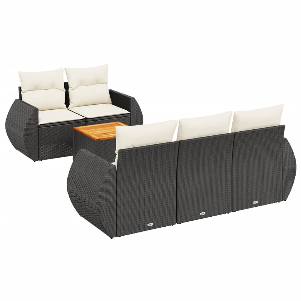Vidaxl 6-Cz. Gartenmöbel-Set mit Kissen, Schwarzer Polyrattan