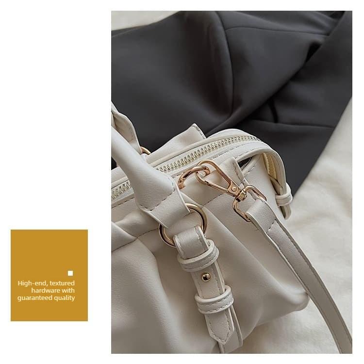 Folded Boston Bag Women's Soft Leather Handheld Shoulder Bag