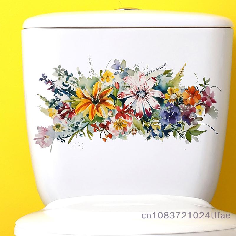 Waterproof Bathroom Toilet Sticker Home Wall Decoration Self-adhesive Stickers Bouquets Of Flowers And Piles Of Brocades