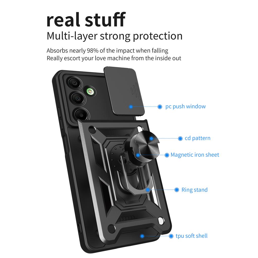 For Samsung Galaxy A16 5G/A16 4G Case with Slide Camera Lid PC+TPU Kickstand Phone Cover