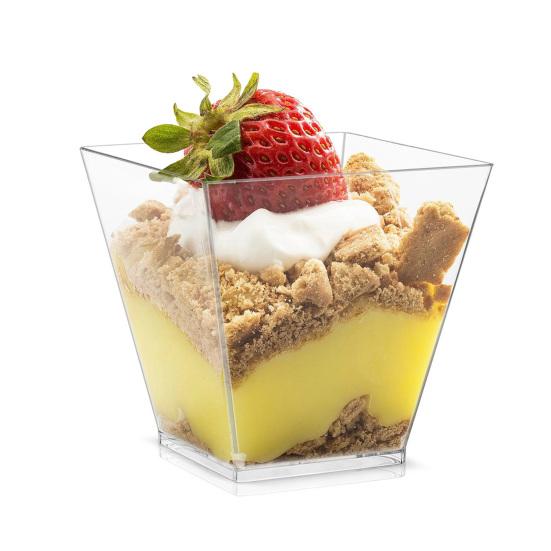 50 Sets Disposable Dessert Cups with Spoons Heavy-duty Reusable Clear Plastic Puddings Cups Parties Events Supplies