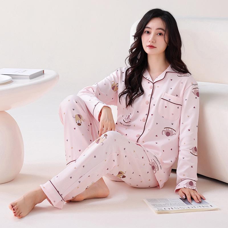 

Женский кардиган с лацканами и длинными рукавами, пижамный комплект - чистый хлопок, повседневная домашняя одежда, можно носить на улице. XL (60-70 kg)