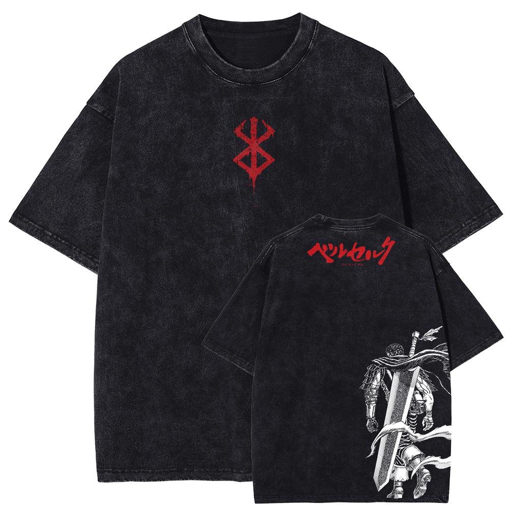 

Berserk Guts Manga Graphic Tshirt For Men Women Clothing Oversized Washed Cotton T Shirt Summer Short Sleeve Casual Tees Tops S