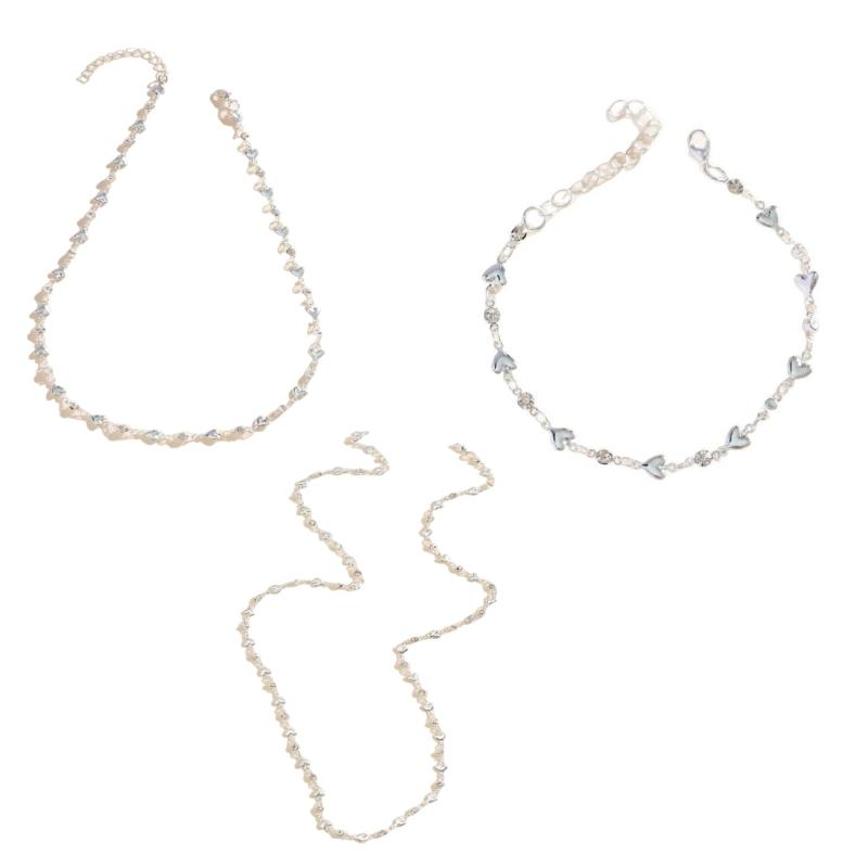 3 Pieces Delicate Heart Y Chain Necklace and Bracelet Set For Ladies Holiday Body Jewelry Gifts Adjustable Length