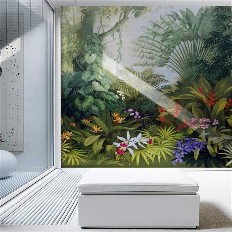 Medieval Hand-painted Tropical Rainforest Plant Tapestry Wall Background Decoration Hanging Cloth Bedroom Home Decoration