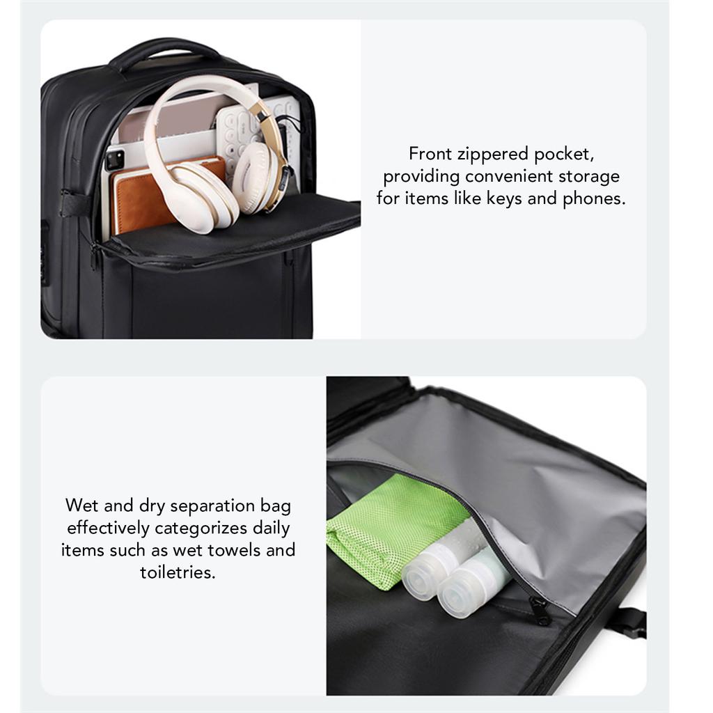 Vacuum Backpack with Pump Anti Theft Lock Expandable Travel Compression Backpack Laptop Backpack Dry and Wet Separation for Women Men Splashproof