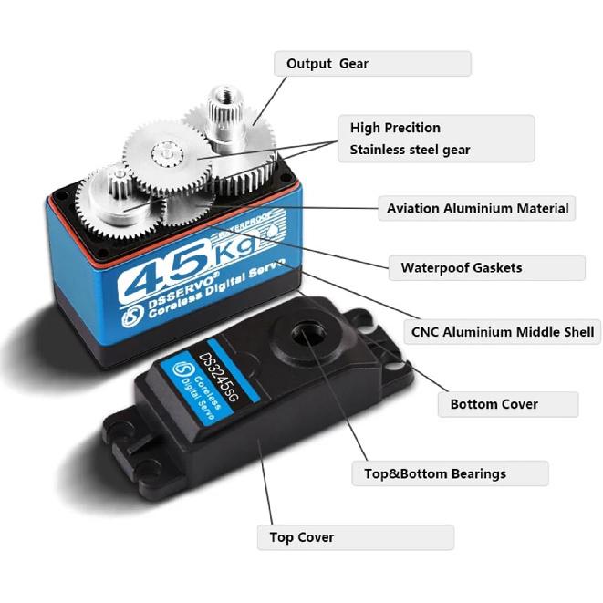45kg High Torque Coreless Motor Servo Metal Gear Digital and Stainless Steel Gear Servo Motor Servo for 1/8 1/10 1/12 RC Cars DIY (270 Degree)