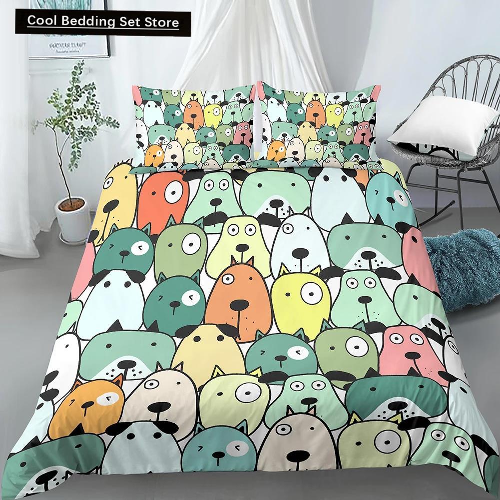 Comforter Cartoon Pug King Queen Double Full Lovely Puppy Bedding Set Pet Animal Yellow Polyester Comforter