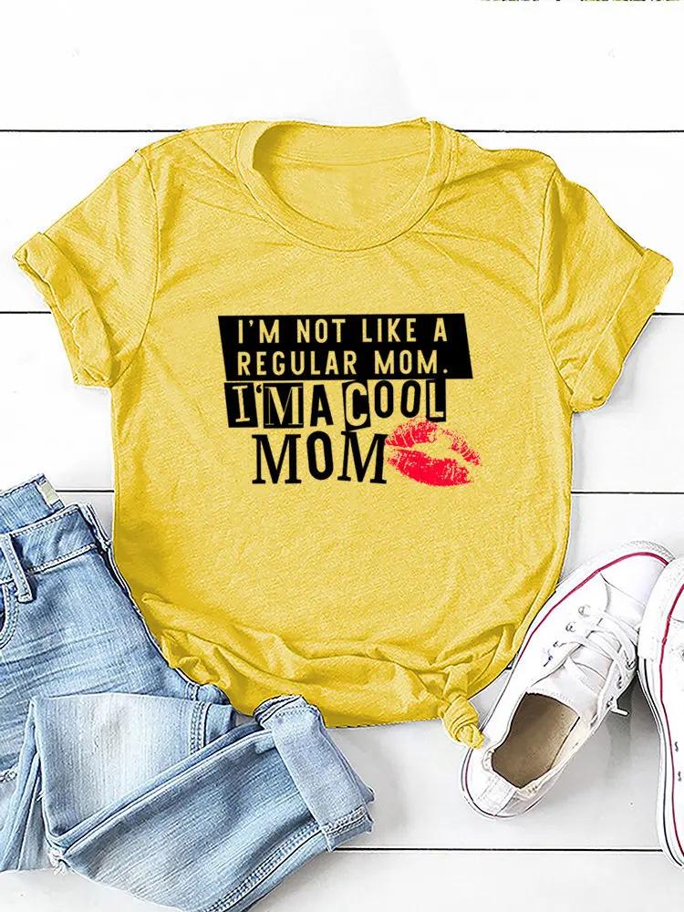 I'm Not Like A Regular Mom Lip Print Women T Shirt Short Sleeve O Neck Loose Women Tshirt Ladies Tee Shirt Tops Camisetas Mujer