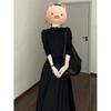 Premium Black Long-sleeved Dress, Children's Early Autumn New Waist and Bottom Dress