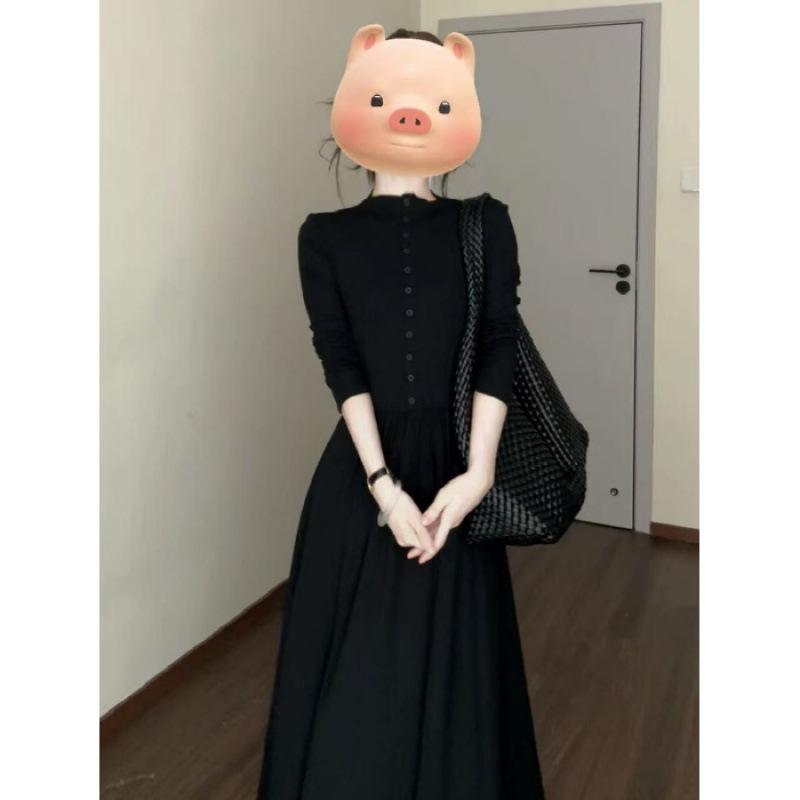 

Premium black long-sleeved dress, children s early autumn new waist and bottom dress S