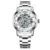Men's Full Skeleton Automatic Watch, Mechanical Watch, Skeleton, Silver and White