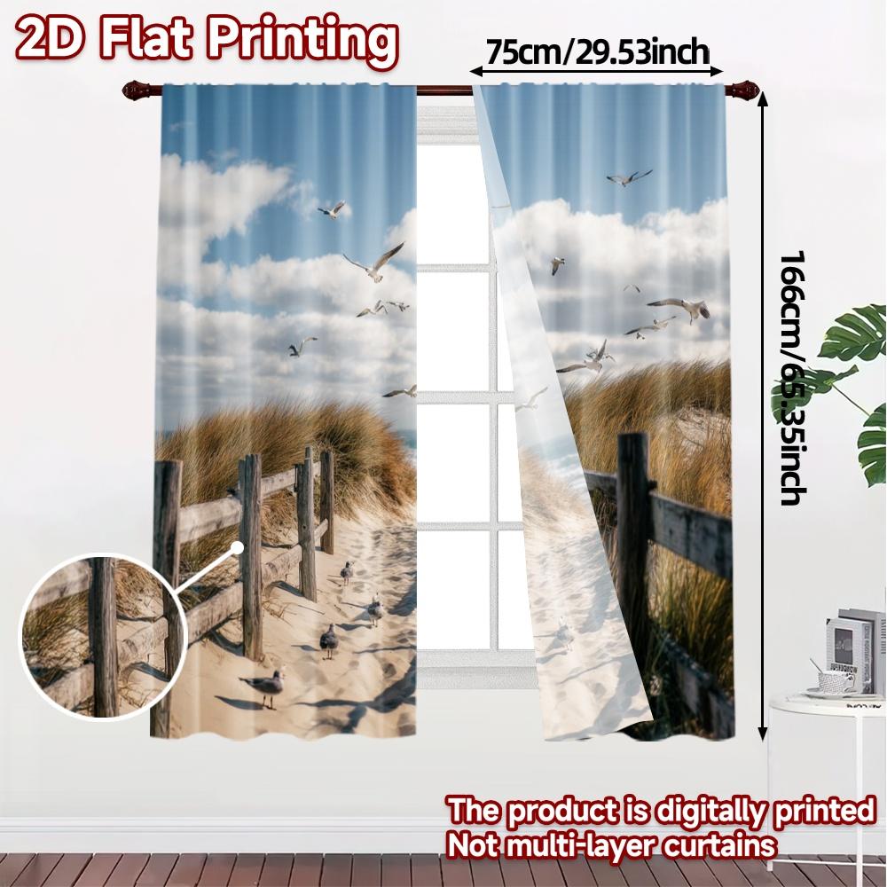 Set Of 2 Flat Printing Curtains Without Rod Seagulls Path Popular Curtain Cloth Durable Polyester Fabric Gifts