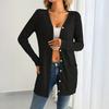 Women's Fashion Solid-color Loose Long-sleeved Pocket Cardigan Top