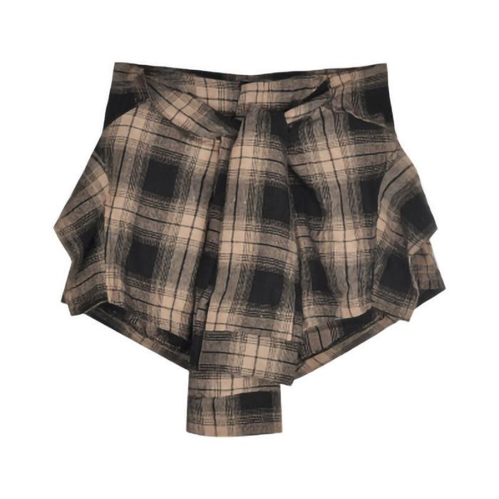 2024 Spring/Summer Retro Hong Kong Style Plaid Irregular A-Line Skirt Shorts