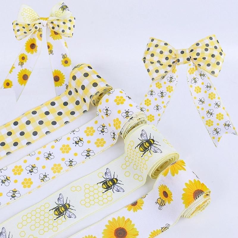 Wire Edged Ribbon Sunflowers Fabric Ribbon Decorative Ribbon Honeybees Ribbon