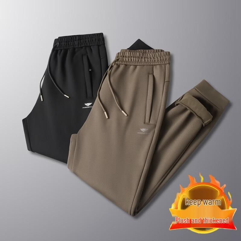 Dibinzhe Men's Plus-Size Fleece-Lined Straight-Leg Casual Pants