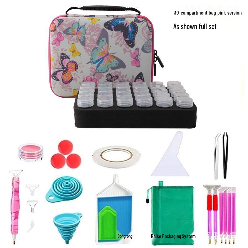 60-Grid Storage Bag for Diamond Painting Drills with Bottles and Dotting Tool Kit