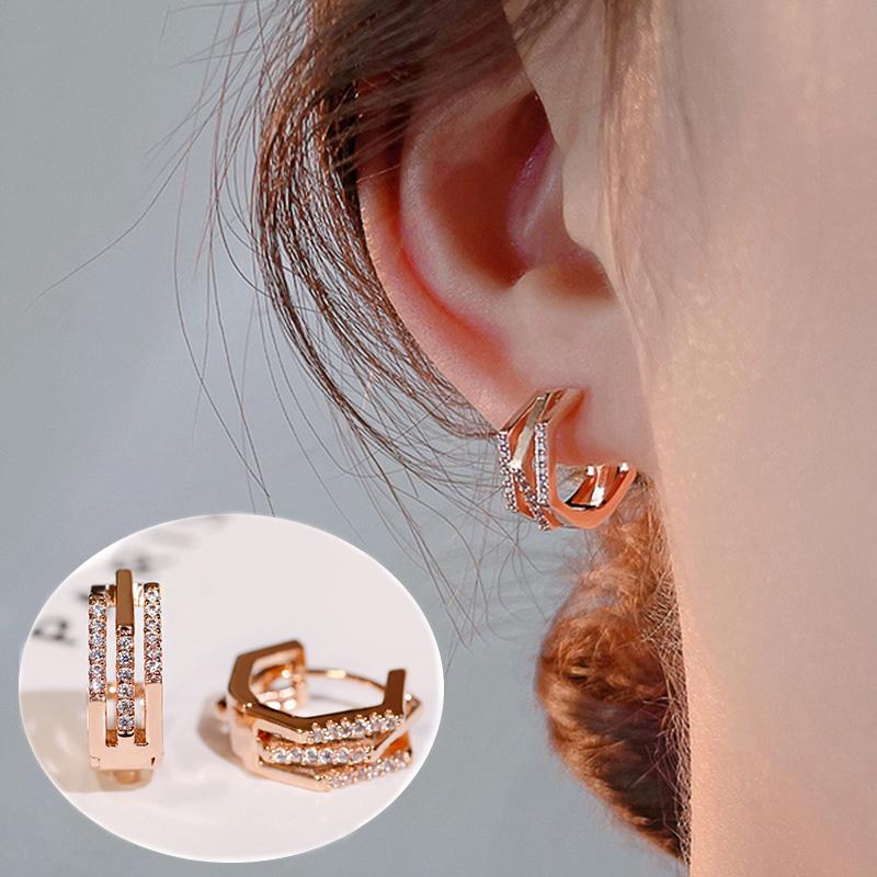 

Huitan Модные серьги-кольца цвета розового золота с блестящими кубическими циркониями для женщин, темпераментные, для пирсинга ушей, серьги-кольца, эффектные украшения