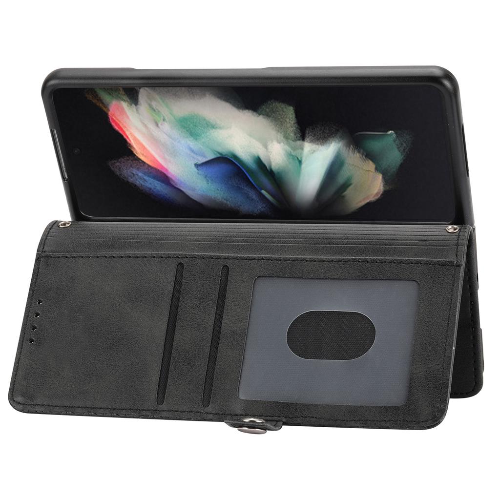 For Samsung Galaxy Z Fold6 5G Wallet Case Calf Texture PU Leather Phone Cover with Shoulder Strap