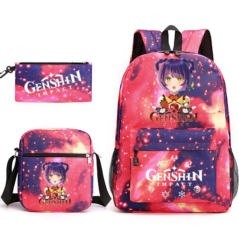 Genshinimpact Yuanshen Printed Starry Sky School Bag 3-Piece Pencil Case Shoulder Bag Backpack 3-piece set