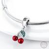 Copper Beaded Pendant Red Shiny Zircon Fruit Strawberry Cherry For Original 3Mm Bracelet Women Fine Jewelry