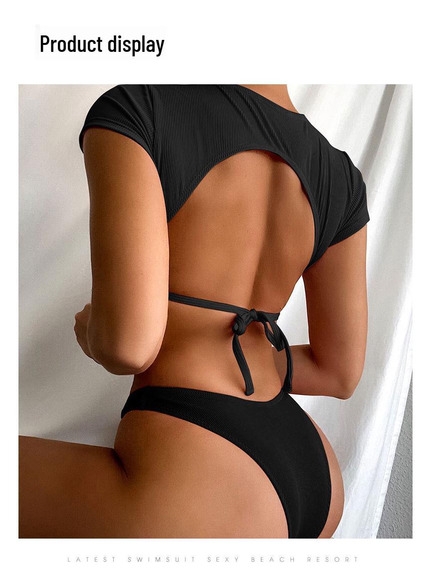 

Новый европейский и американский женский раздельный сексуальный полосатый бикини сплошного цвета M чёрный