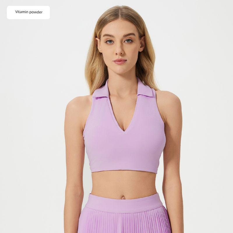 

Foreign Trade Sports Pleated Skirt Set Women Outdoor Fitness Yoga Tennis Skirt Sexy Lapel Yoga Bra Two-piece Set Vitamin powder-D25009 4 pieces
