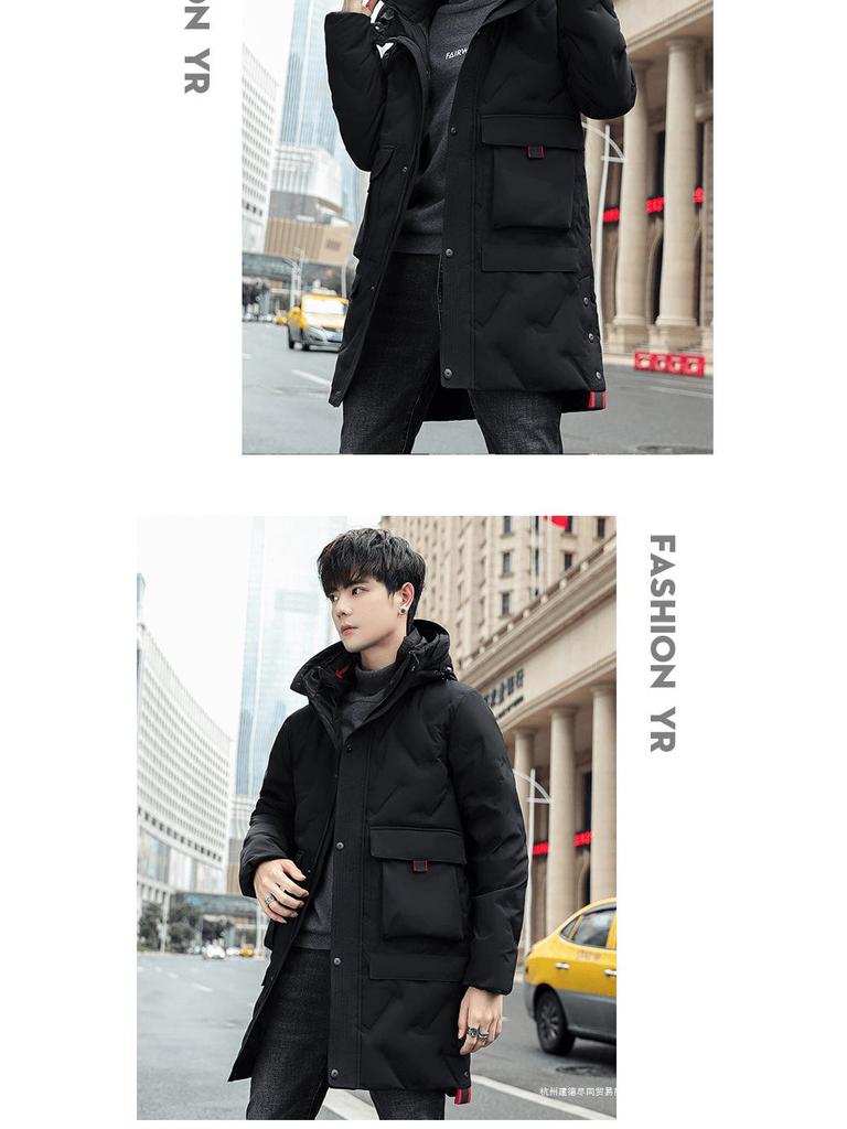 Herren Mittellange Weiße Entendaunenjacke - 2023 Winter Koreanischer Stil Trendige Dicke Jugend Oberbekleidung