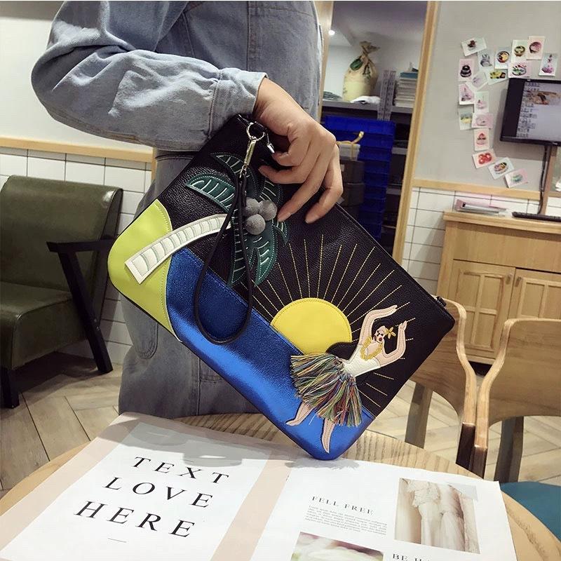 Women S Clutch Bag Women S Splicing Contrasting Color Envelope Bag One Shoulder Messenger Chain Bag