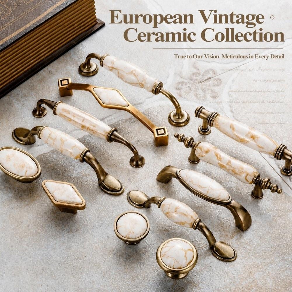 Marble Vein Ceramic Cabinet Knobs Antique Crack Door Knobs Vintage Wardrobe Handles Cabinet Doors